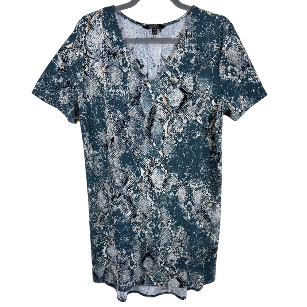 Christian Siriano Snakeskin Print V-Neck Short Sleeve T-Shirt Dress Summer L